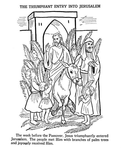 bible easter coloring pages bluebonkers  jesus entering jerusalem