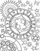 Coloring Zodiac Pisces Pages Sign Printable Drawing sketch template