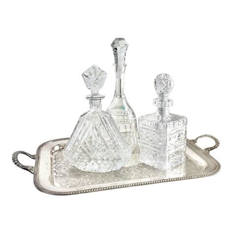 Vintage Crystal Decanters And Silverplate Tray Bourbon Decanters