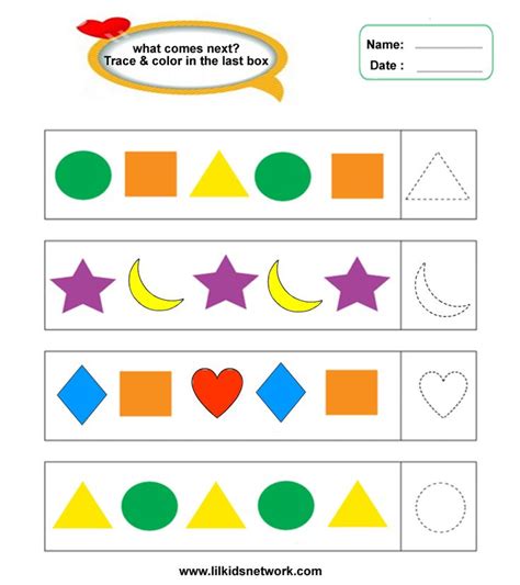 shape pattern worksheet  preschooler  lilkidsnetwork pinterest