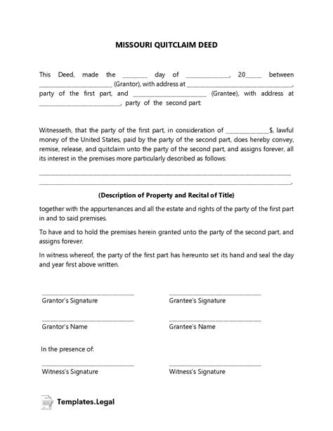 missouri deed forms templates  word  odt