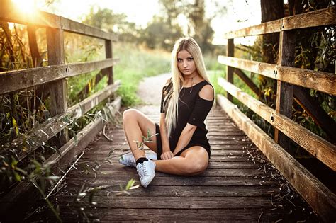 wallpaper women blonde long hair sitting socks sneakers black