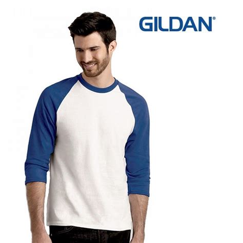 Gildan Raglan 3 4 Sleeve Premium Cotton T Shirt ~ White Royal 76700