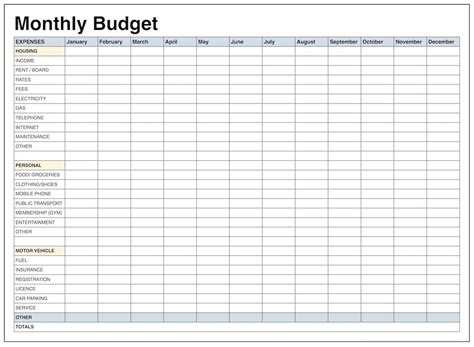 monthly spreadsheet templates template calendar design