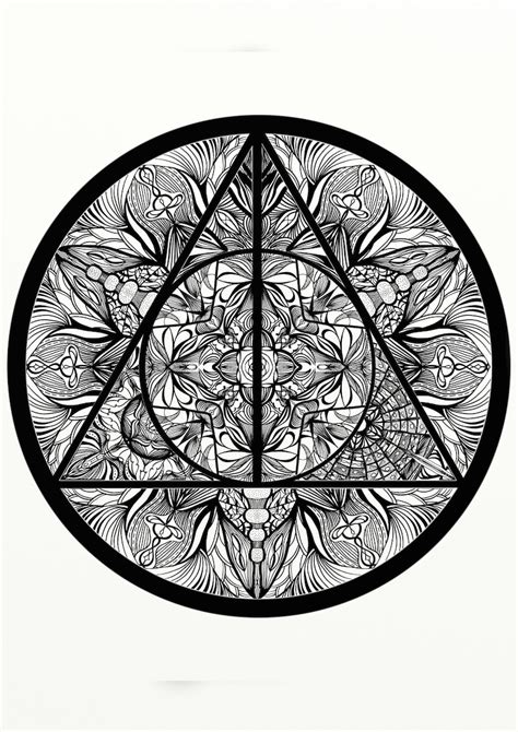 harry potter deathly hallows inspired adult coloring mandala etsy