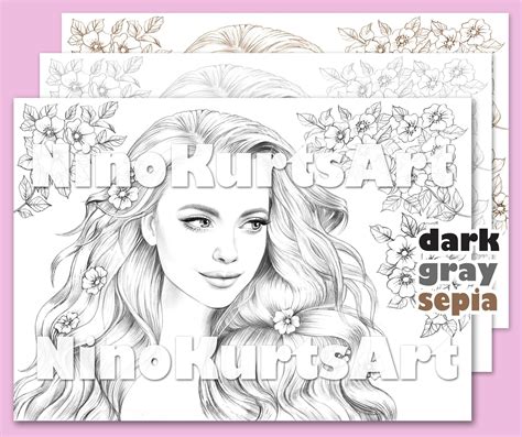 girl portrait coloring page   jpeg   etsy