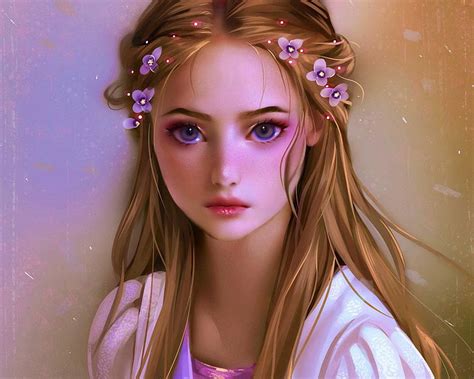 Rapunzel Fanart Art Numyumy Luminos Blonde Girl Flower Face