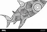 Fish Coloring Adult Pages Monochrome Zentangle Drawn Alamy Hand Vector sketch template