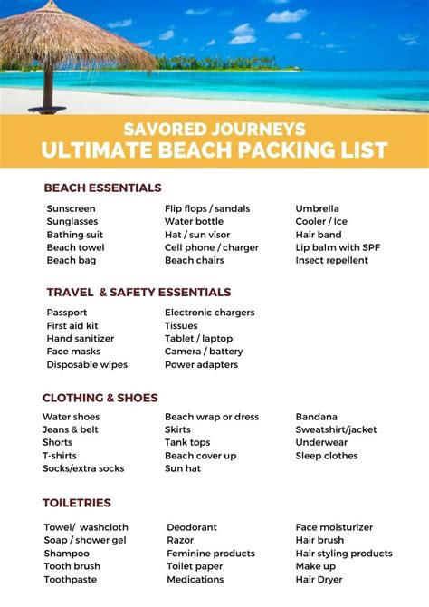 ultimate beach packing list  reusable checklist savored journeys