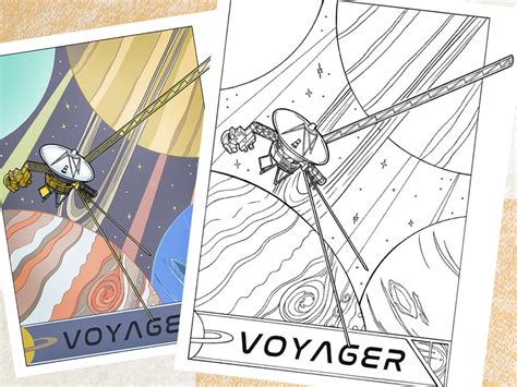 voyager spacecraft art  space coloring page   solar etsy