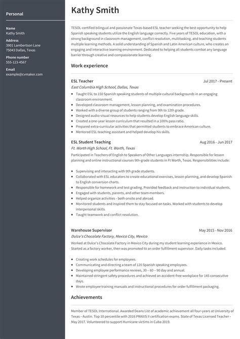 Esl Teacher Resume Examples And Writing Guide 2023