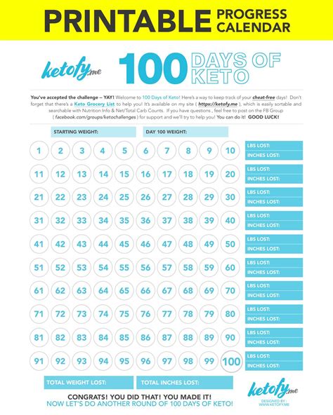 Ketofy Me 100 Days Of Keto Print Printable Progress