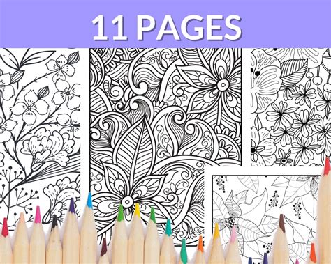 beautiful flower themed coloring pages  printable coloring etsy uk
