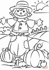 Coloring Scarecrow Pages Popular Printable Autumn sketch template