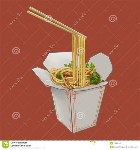 chow mein  takeawy box illustration stock illustration illustration