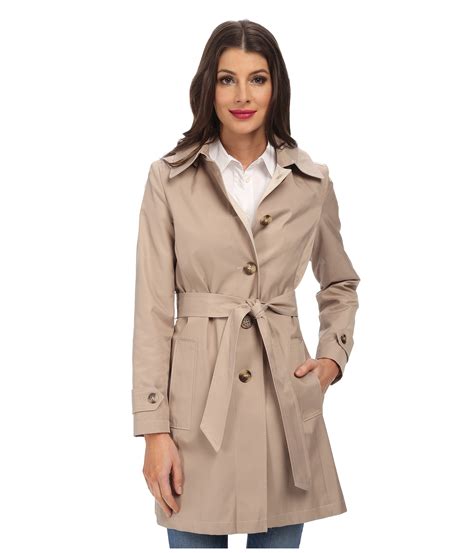 dkny single breasted hooded belted trench coat  sand natural lyst