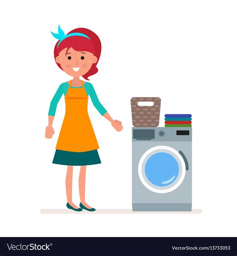 woman housewife washes clothes in the washing vector image