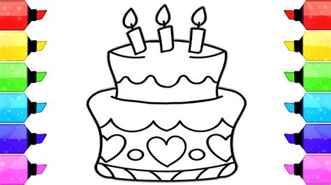draw birthday cake coloring pages  kids learn drawing