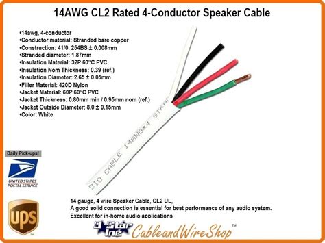 conductor awg stranded bare copper cl speaker cable  ft