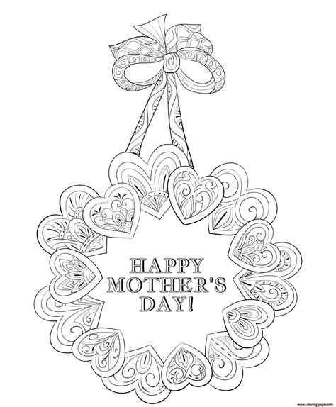 mothers day heart wreath coloring page printable