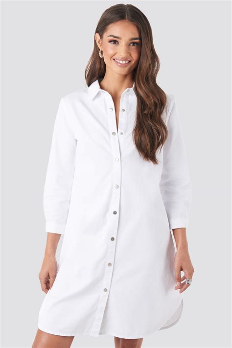 3 4 length sleeve denim shirt dress hvit na kd