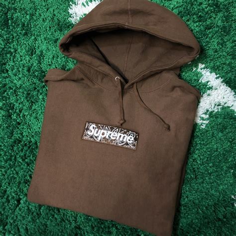 supreme bandana box logo hoodie brown size large