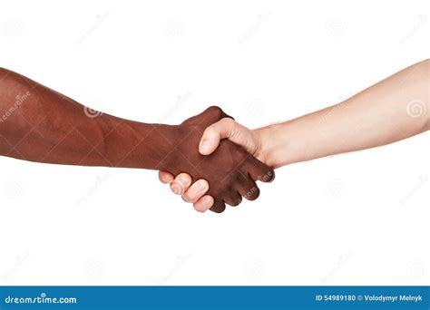 black  white human hands   modern handshake stock photo image
