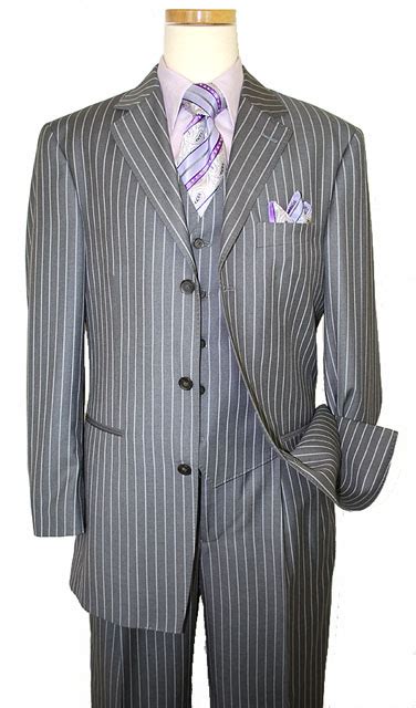 steve harvey classic collection grey  silvergrey pinstripes super  vested suit