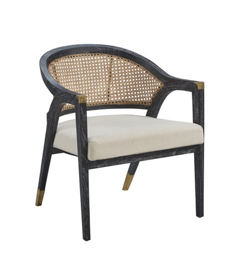 black finish curved  natural cane  brass finishes accent chair