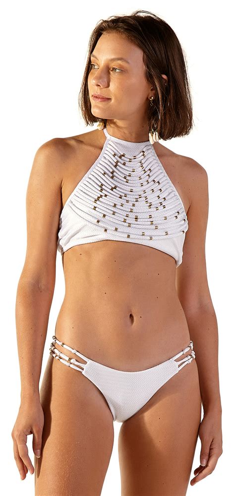 Textured White Crop Top Bikini With Straps Ray Off White Blueman