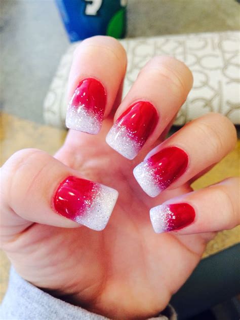 red nails  white ombre  sparkle   tip holiday nails ombre   red white
