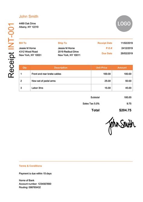 receipt templates  small businesses   invoice template