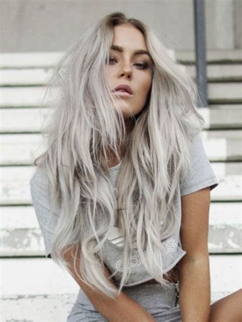 Picture Of Long Blonde Grey Hair With Waves And A Cool