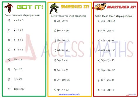 solving equations worksheets access maths