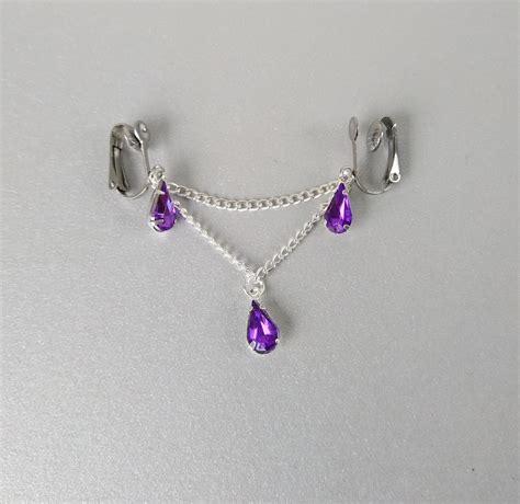 faux clitoral piercing with purple crystals and chain non etsy