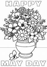 May Flowers Happy Colouring Coloring Printable Printables Basket Template Spring Baskets Vase Rooftoppost sketch template