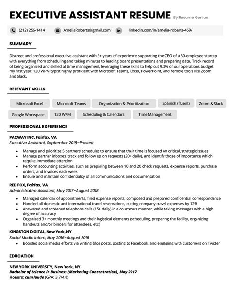 executive assistant resume examples writing tips