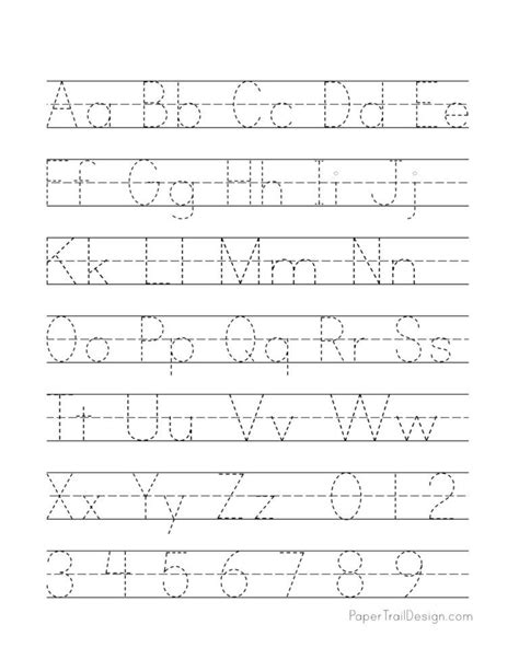 printable alphabet handwriting practice sheets paper trail