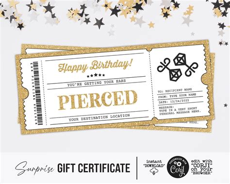 printable ear piercing gift certificate