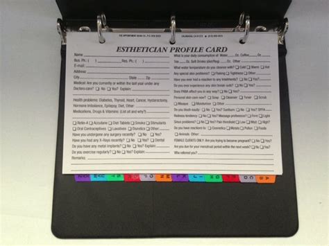 Esthetician Client Profile Binder With 100 Profile Cards A