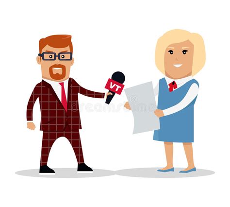 female journalist or tv reporter interview conversation stock vector illustration of
