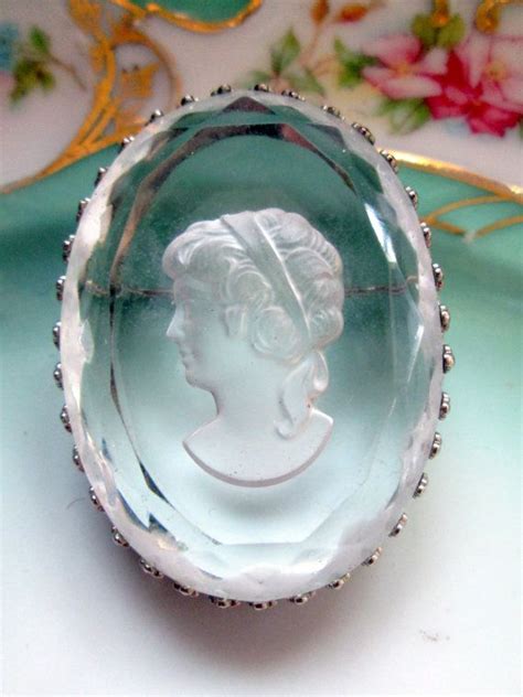 Vintage Clear Class Intangelo Reverse Carved Cameo Lady Brooch Etsy