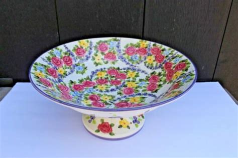 Tabletops Unlimited Hand Painted Spring Chintz Pedestal Bowl By Don