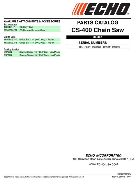 echo cs  parts catalog serial number   parts catalog