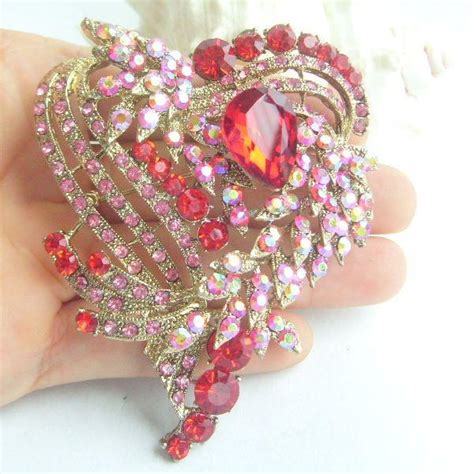 2019 Gorgeous Love Heart Flower Brooch Pin W Red