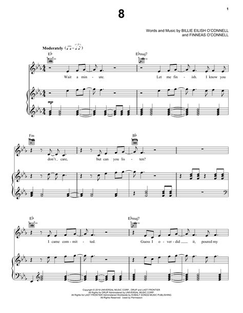 billie eilish  sheet   notes chords pop score easy piano  printable sku