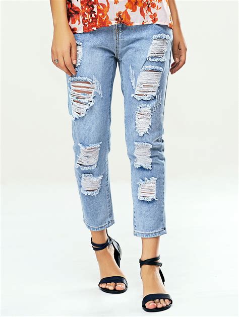 Trendy Womens Bleach Wash Ripped Jeans Womens Ripped Jeans Ripped