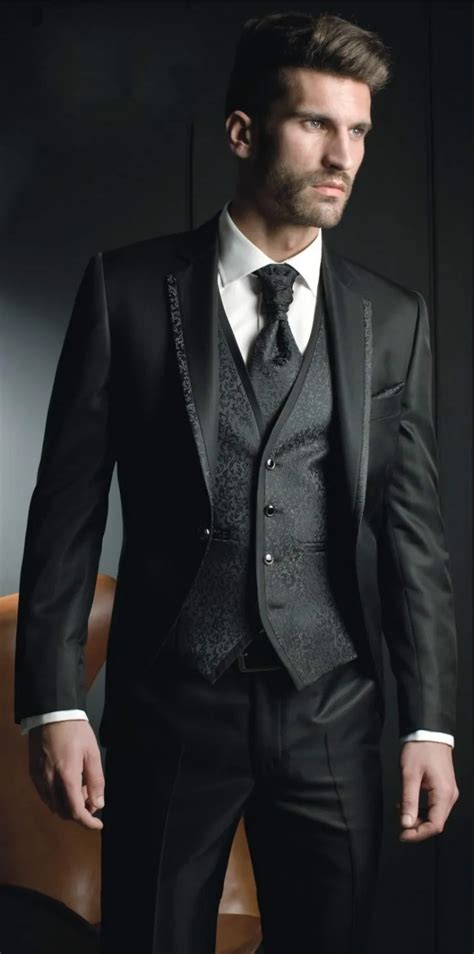 classic black groom tuxedos groomsman mens wedding prom suits