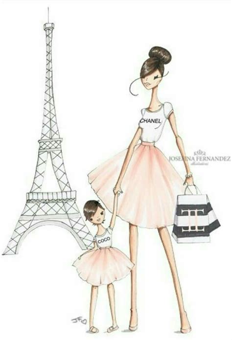 Mom And A Cutie In Paris Fashion Illustration Fashion