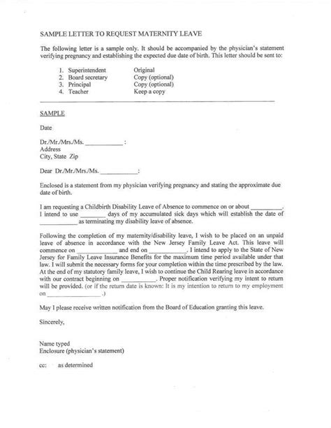 maternity leave letter templates  word